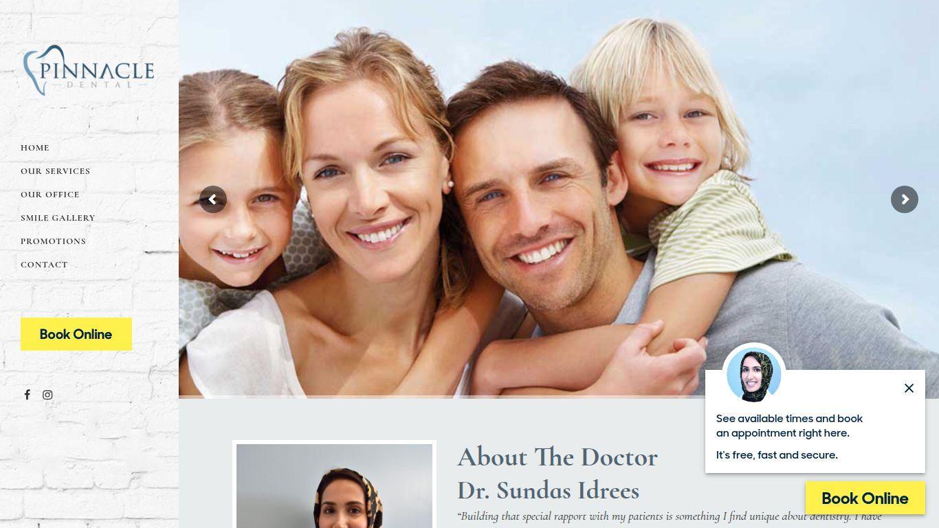 Pinnacle Dental Clinic website homepage screenshot